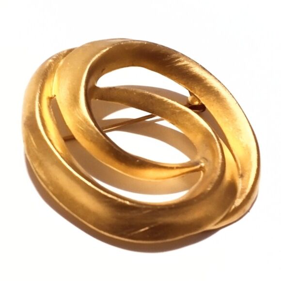 Vintage Matte Gold Interlinking Circles Statement Brooch - Picture 4 of 6